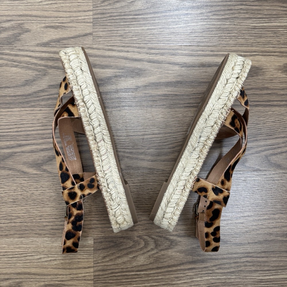 Madewell Sandals Womens 9 Brown Leather Espadrille Leopard Print Ankle Strap - Picture 5 of 13